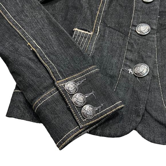 Old Navy Dark Indigo Vintage Y2K Cropped Structured Denim Jacket Womens Medium - Picture 6 of 8